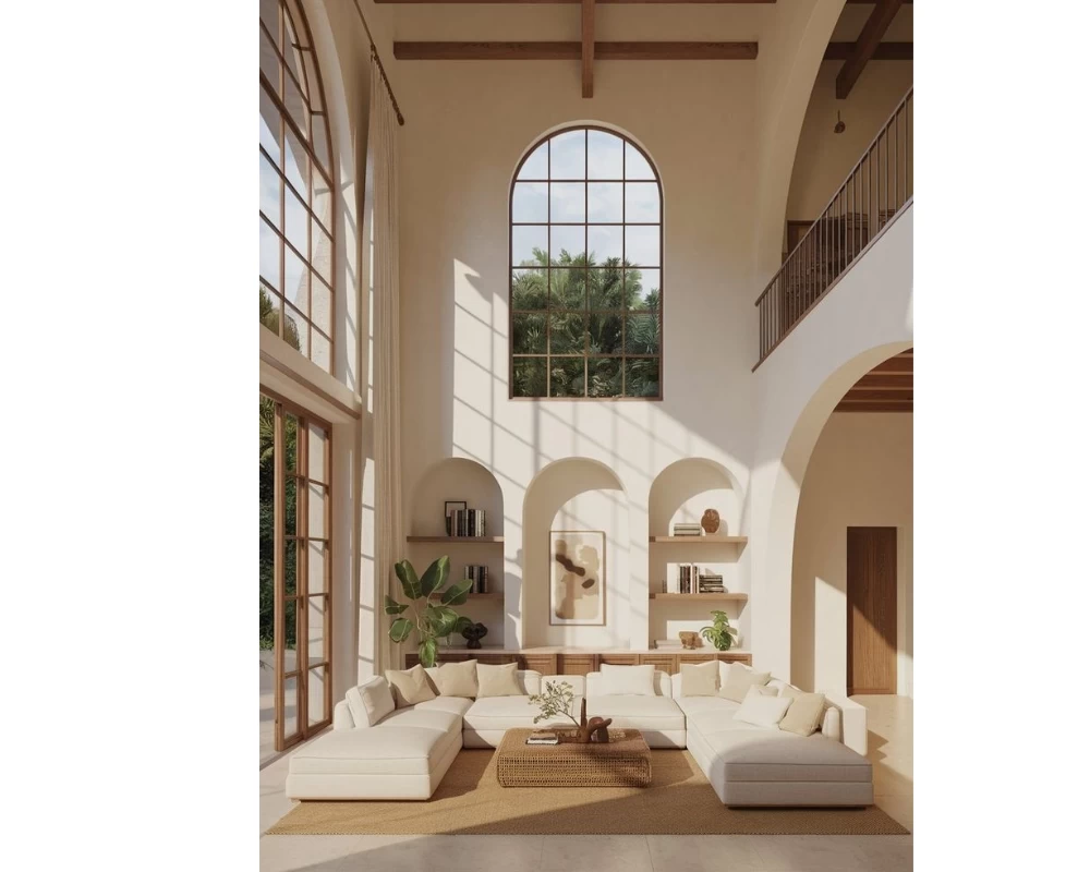 Không gian nội thất phòng khách của nhà phố Địa Trung Hải