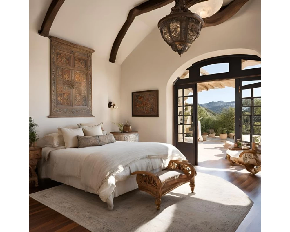 Không gian nội thất phòng ngủ cổ điển của nhà phố Địa Trung Hải