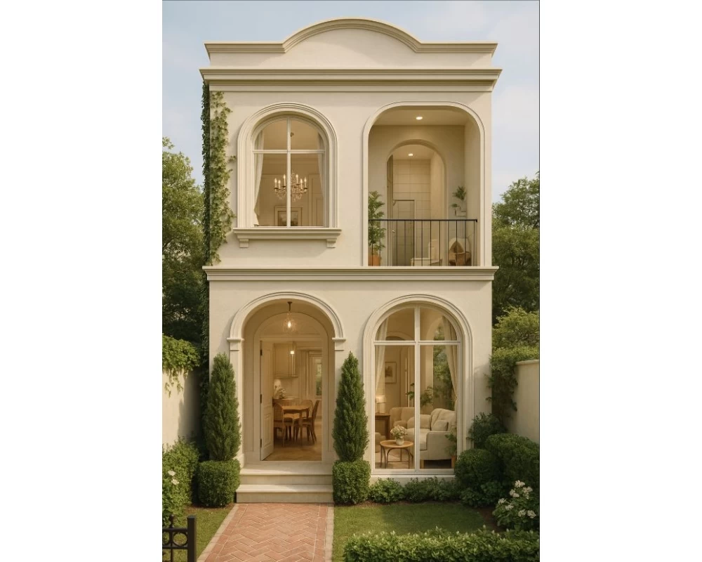 Cửa mái vòm cong là đặc trưng của kiểu nhà phố Địa Trung Hải