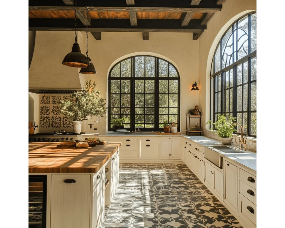 Nhà phố phong cách Địa Trung Hải sử dụng vật liệu gỗ và gạch bông