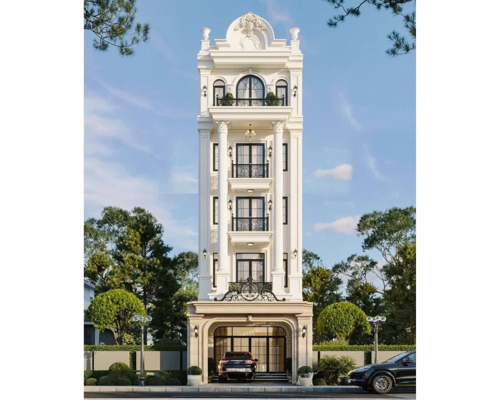 Mặt tiền nhà phố phong cách tân cổ điển 5 tầng nguy nga