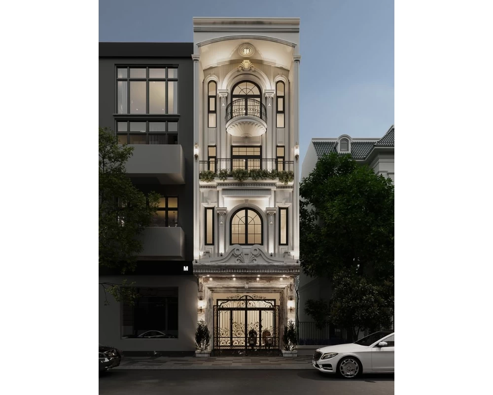 Mặt tiền nhà phố phong cách tân cổ điển 4 tầng đẳng cấp