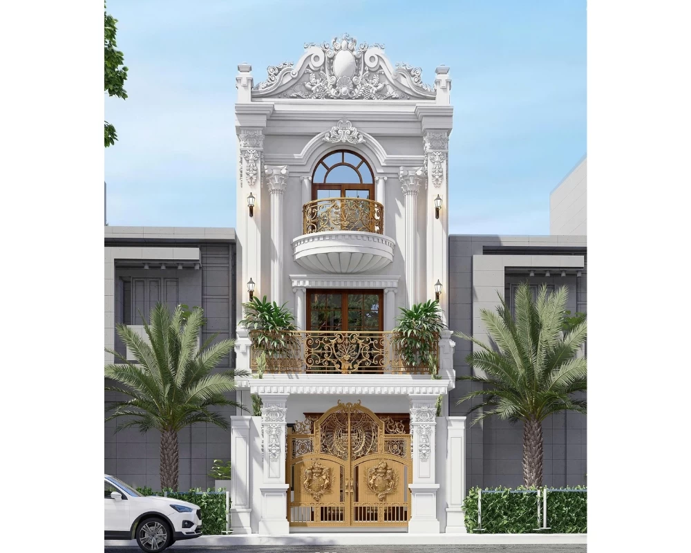 Nhà phố tân cổ điển được thiết kế với bố cục đối xứng