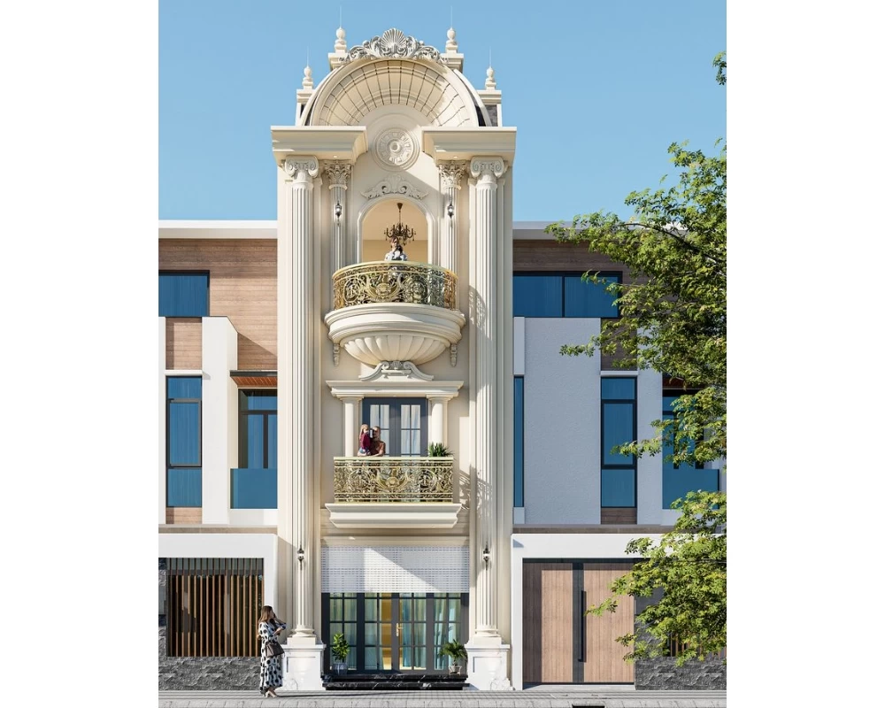 Nhà phố phong cách tân cổ điển có đường nét hoa văn tinh xảo