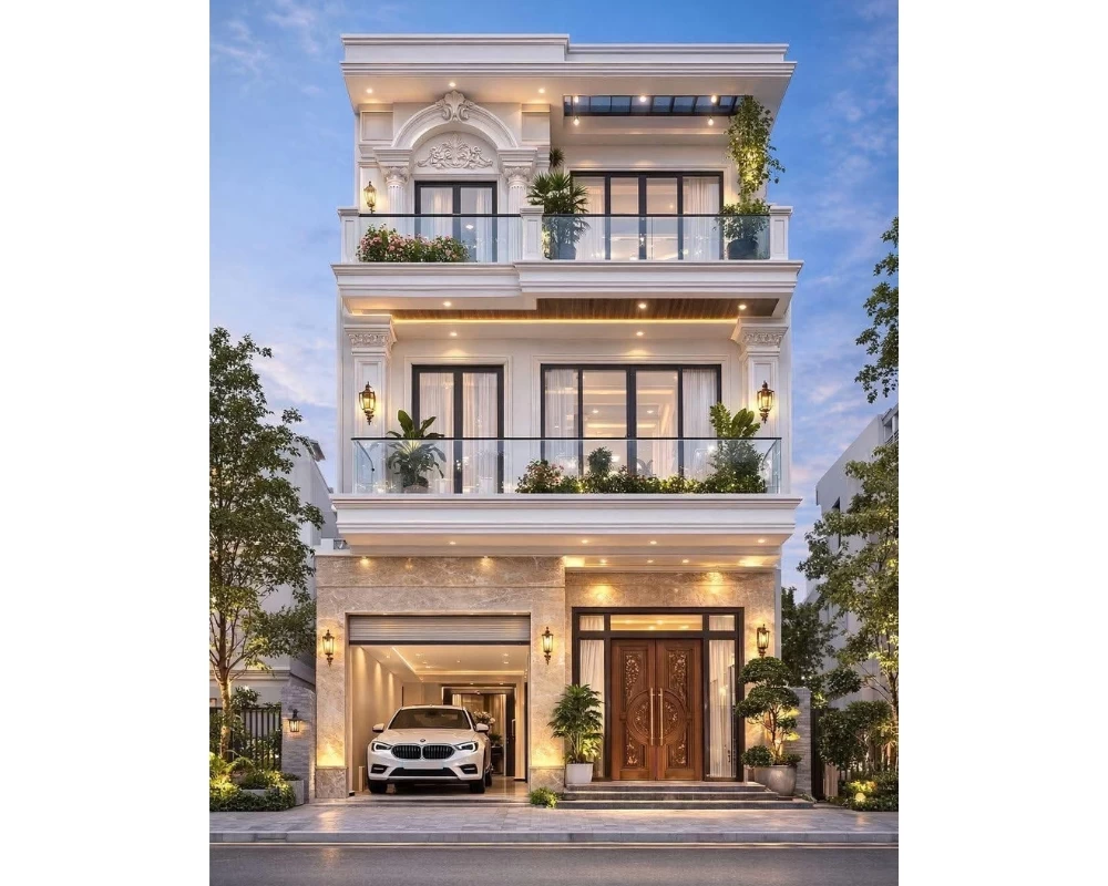 Mặt tiền nhà phố tân cổ điển 3 tầng sang trọng