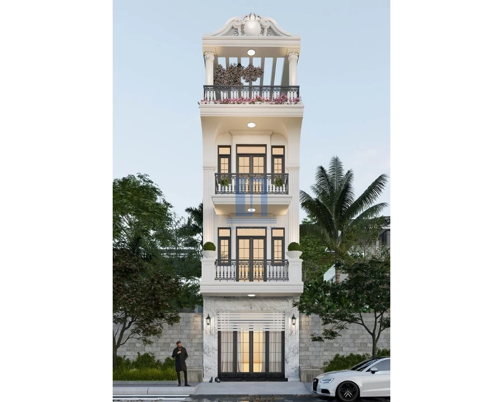 Mặt tiền nhà phố phong cách tân cổ điển 4 tầng