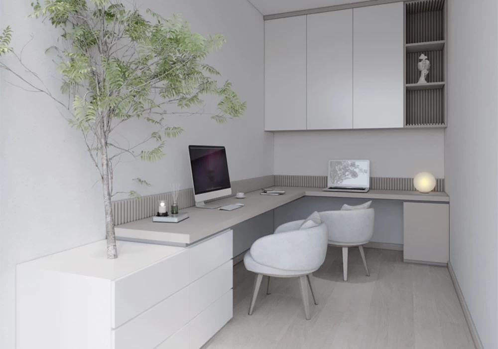 Mẫu thiết kế văn phòng tối giản, ngăn nắp