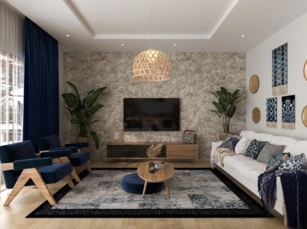 Mẫu thiết kế phòng khách theo phong cách nội thất Địa Trung Hải hiện đại