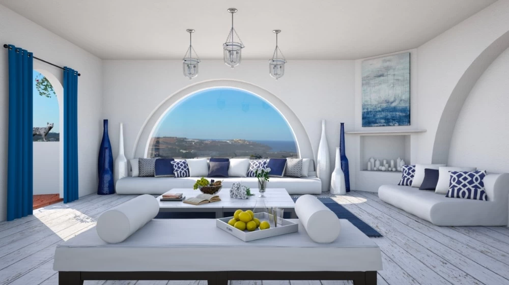 Mẫu thiết kế phòng Địa Trung Hải với tông màu xanh - trắng