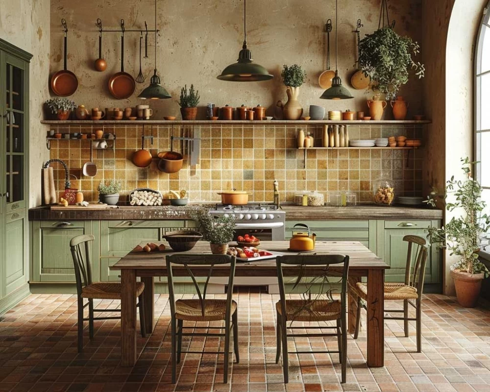 Căn phòng theo phong cách Địa Trung Hải được lát tường bằng gạch mosaic