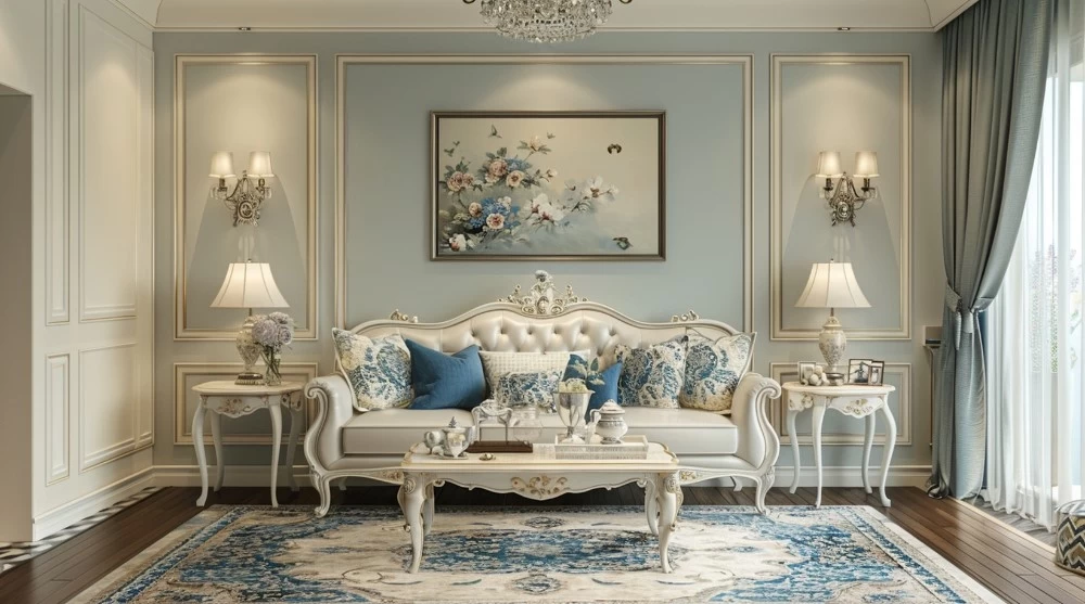Phòng khách được trang trí theo phong cách tân cổ điển