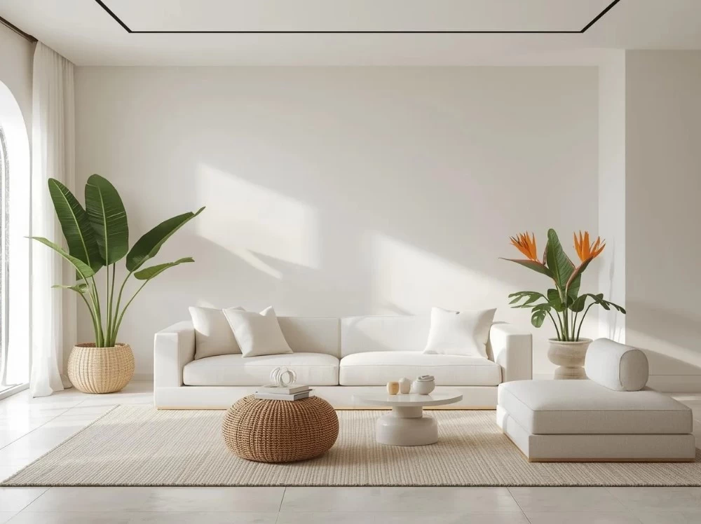 Mẫu thiết kế phòng khách nhà phố đẹp theo phong cách Tropical tối giản