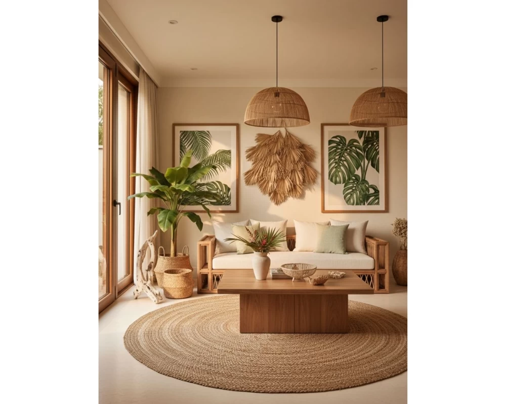 Mẫu phòng khách nhà phố Tropical gần gũi với thiên nhiên