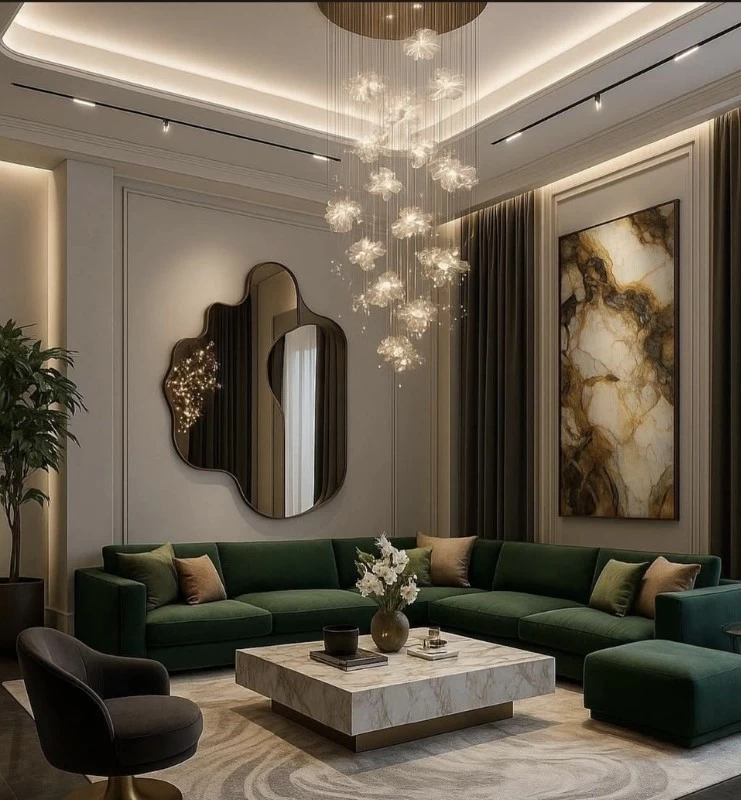 Đèn thả trần tạo điểm nhấn nghệ thuật cho không gian phòng khách