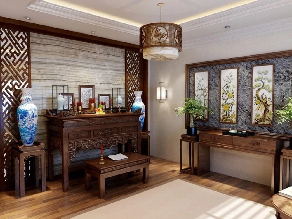 Phòng thờ chủ yếu sử dụng đồ nội thất có chất liệu gỗ