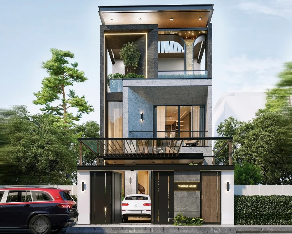 Kiểu nhà phố 2 tầng 1 tum phong cách hiện đại