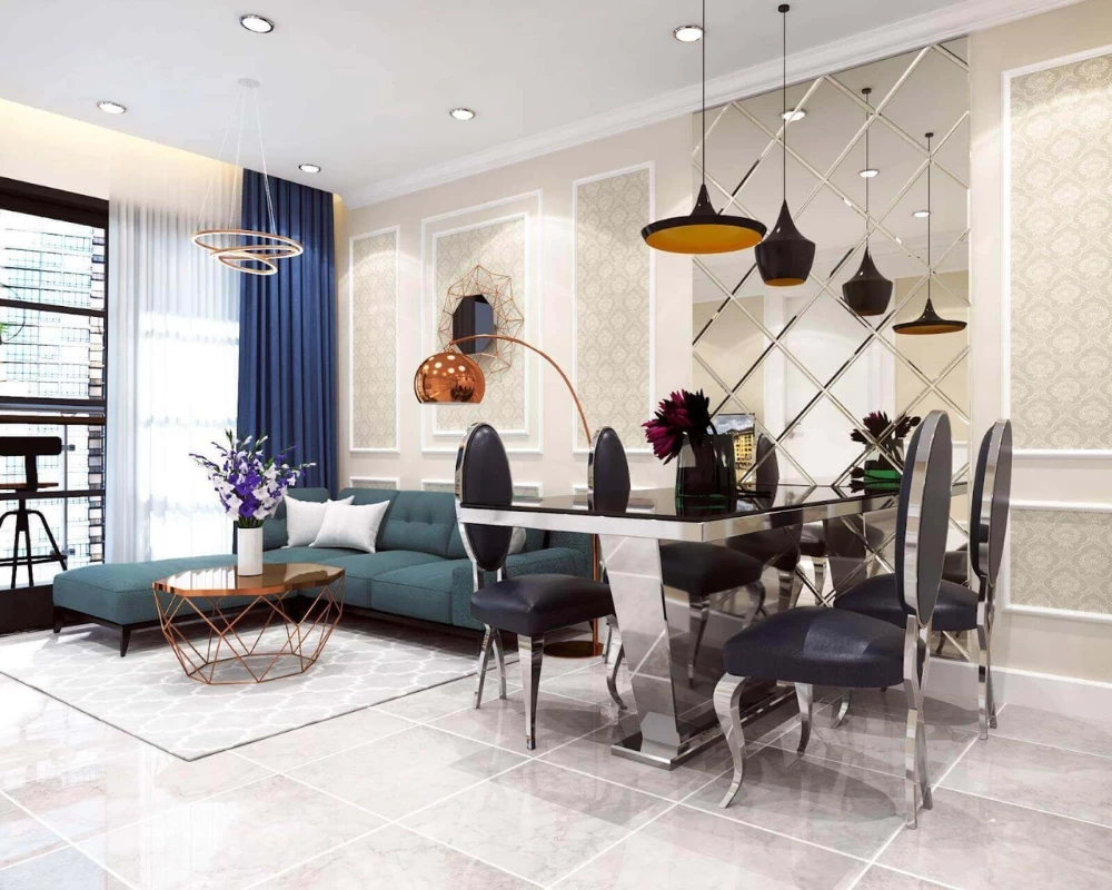 Không gian phòng khách Art Deco mang nét nhẹ nhàng, thanh lịch