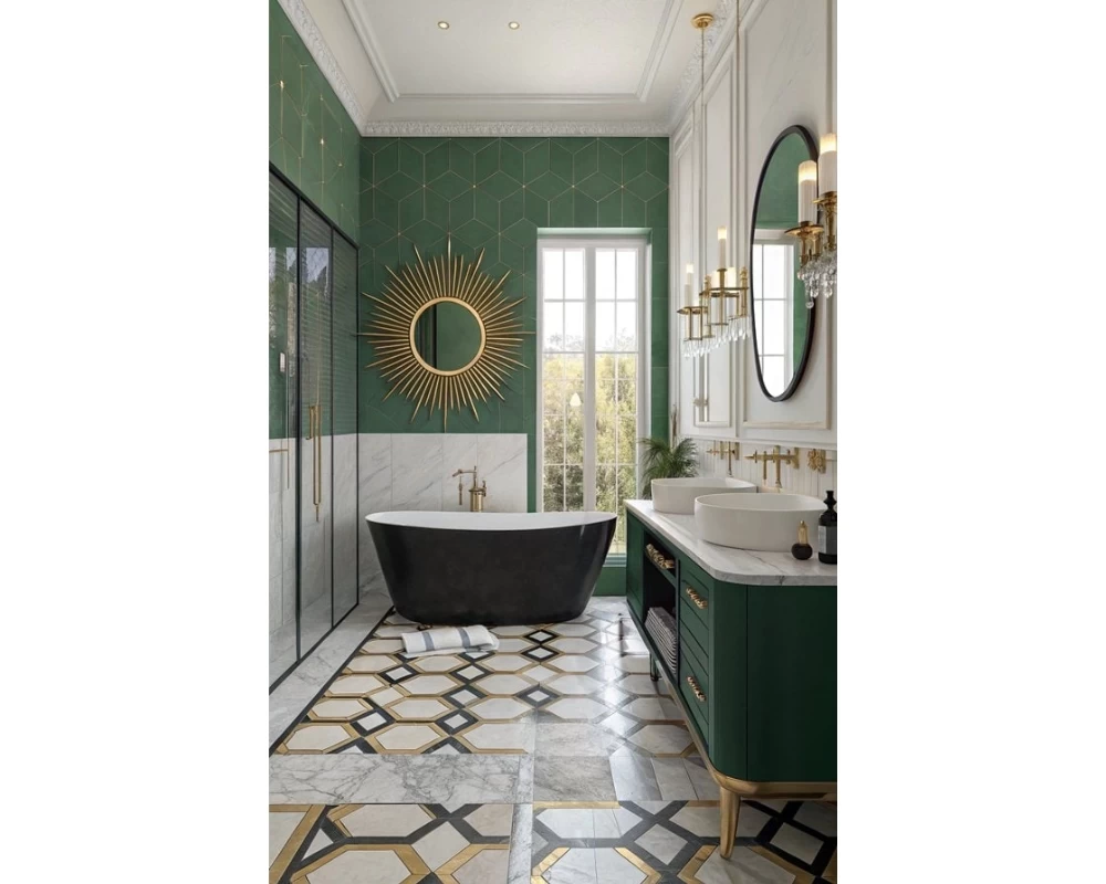 Không gian phòng tắm pha nét Art Deco hiện đại