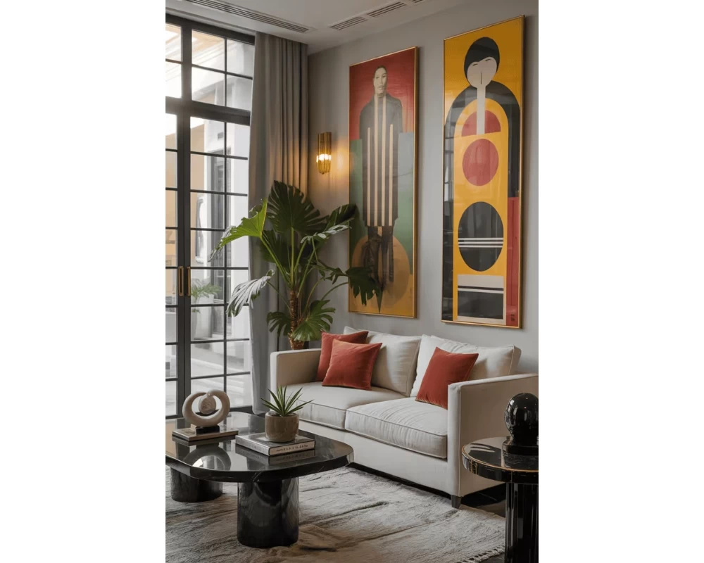 Không gian phòng khách mang vẻ đẹp hiện đại pha chút Art Deco tinh tế