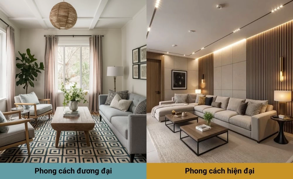 Không gian theo phong cách đương đại và phong cách hiện đại
