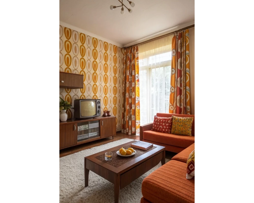 Căn nhà theo phong cách nội thất Retro thường ưu tiên sử dụng giấy dán tường