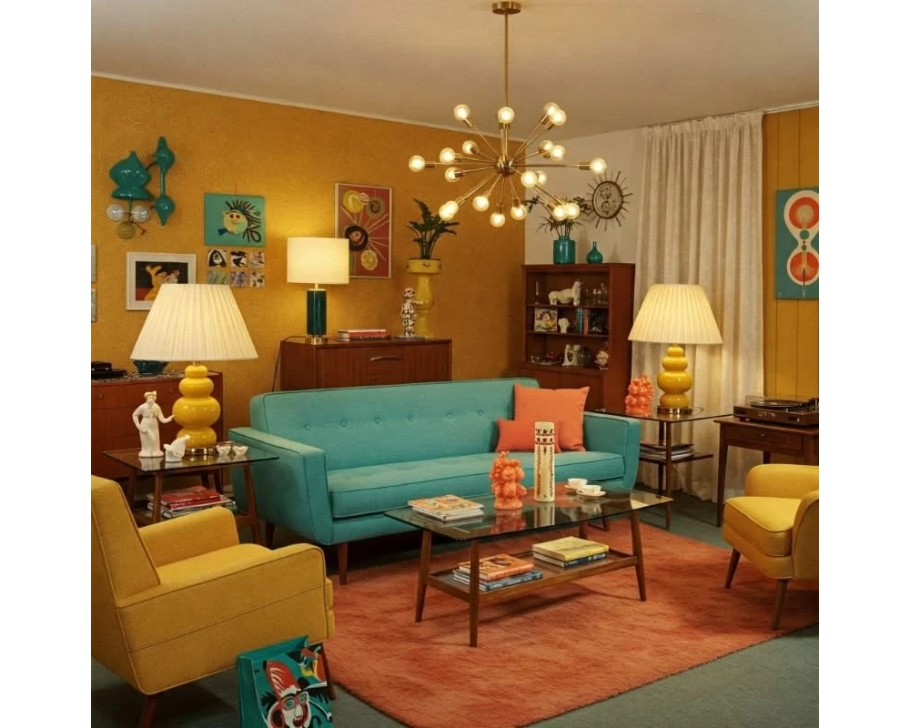 Phòng khách theo phong cách Retro mẫu 1