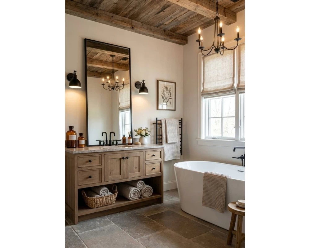 Mẫu phòng tắm được thiết kế theo phong cách nội thất Rustic sang trọng