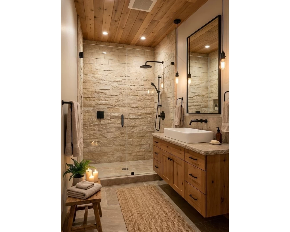 Mẫu phòng tắm Rustic hiện đại, tinh tế