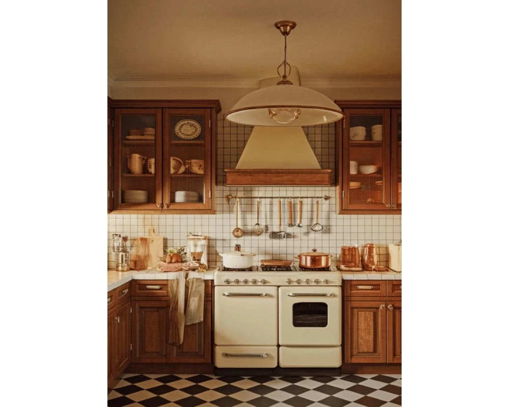 Phòng bếp được trang trí theo phong cách nội thất Vintage mix Farmhouse