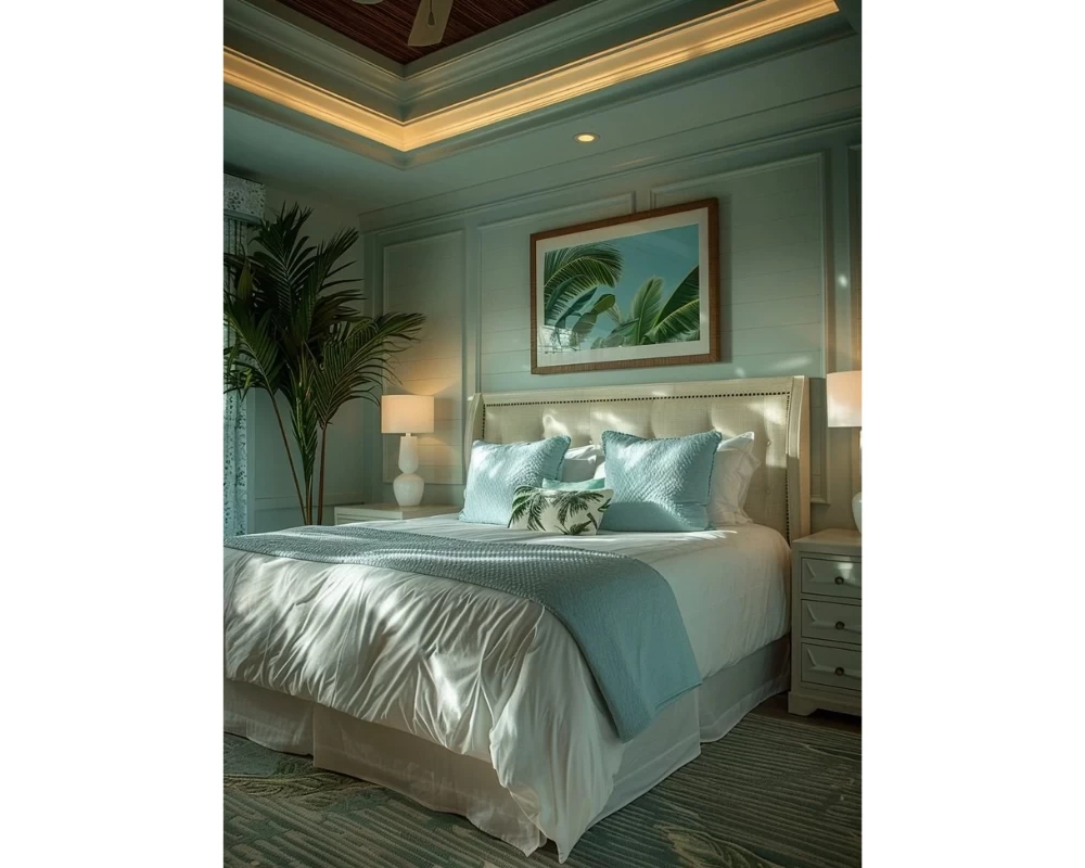Mẫu phòng ngủ phong cách Tropical tràn ngập sắc xanh