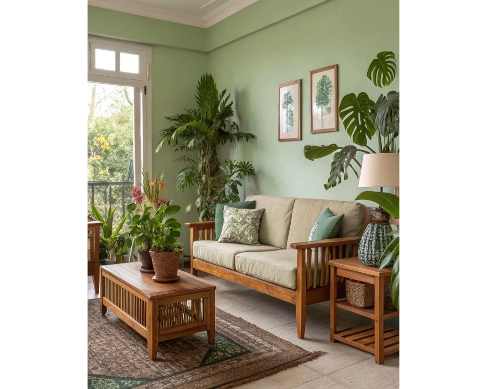 Căn phòng tràn ngập sắc xanh tươi mát