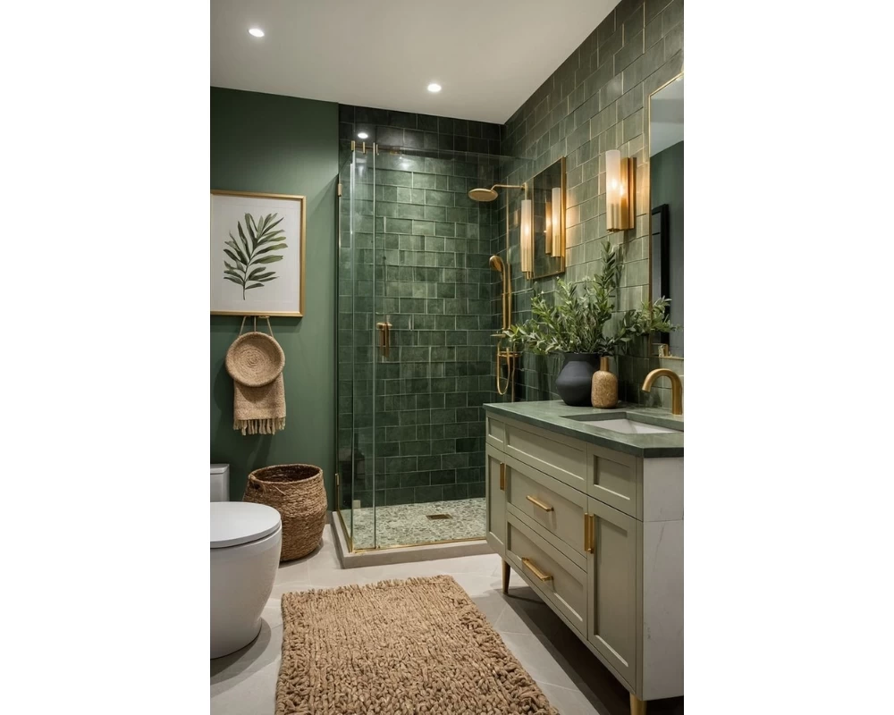 Mẫu phòng tắm phong cách nội thất Tropical tràn ngập sắc xanh