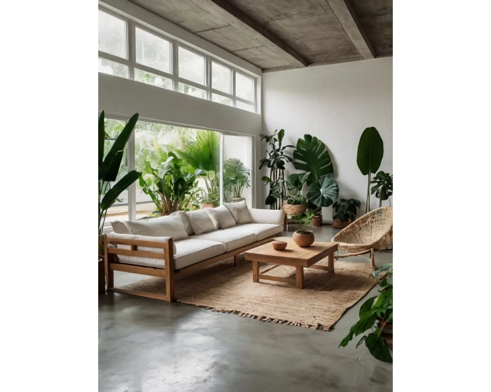 Mẫu phòng khách Tropical trang trí nhiều cây xanh