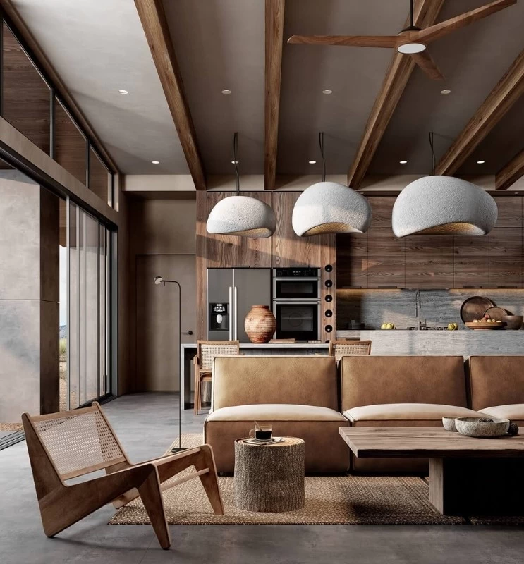 Mẫu thiết kế phòng khách nhà phố đẹp theo phong cách Rustic hiện đại