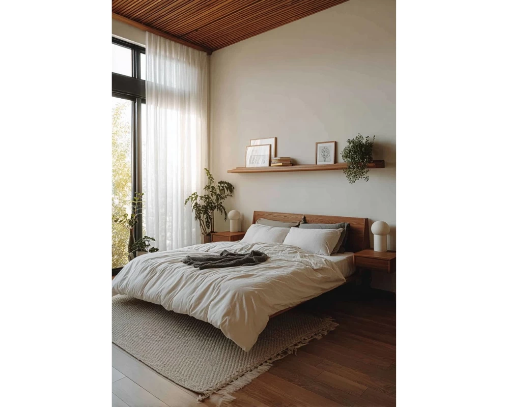 Mẫu thiết kế phòng ngủ Japandi thông thoáng