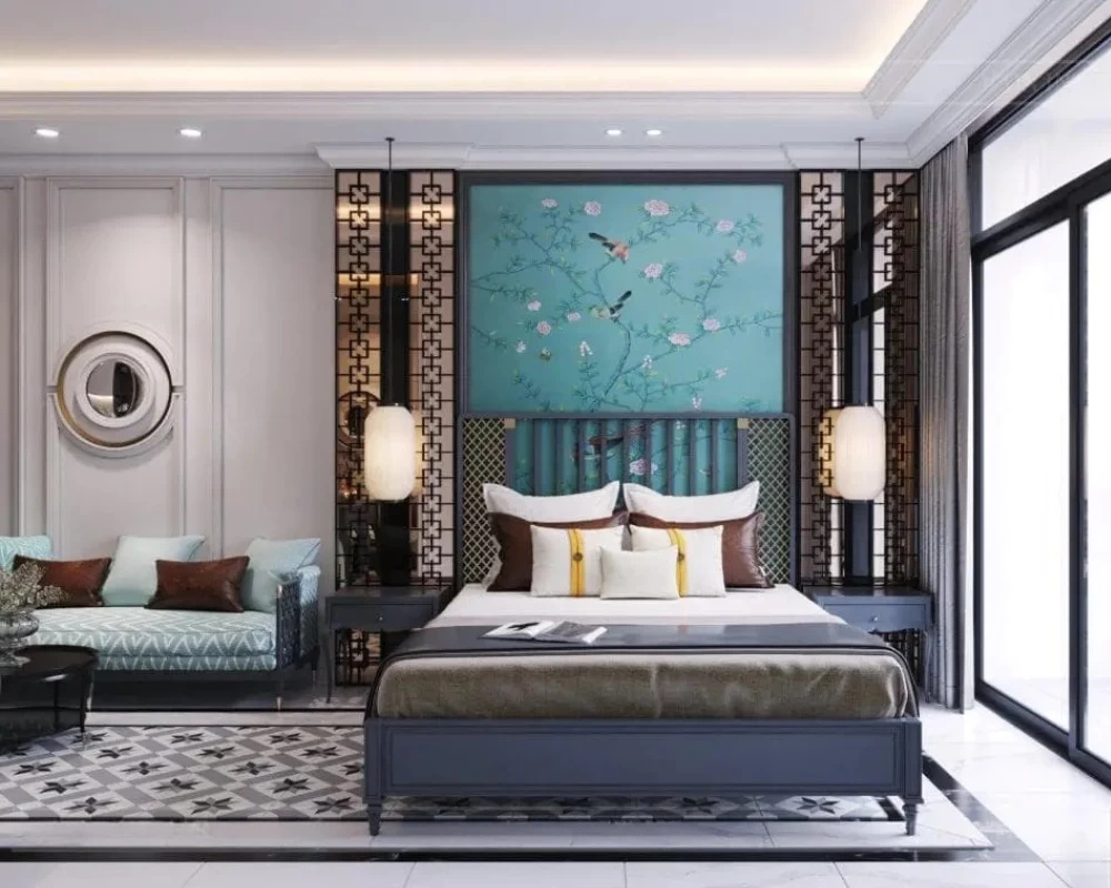 Phòng ngủ Indochine pha lẫn nét hiện đại 