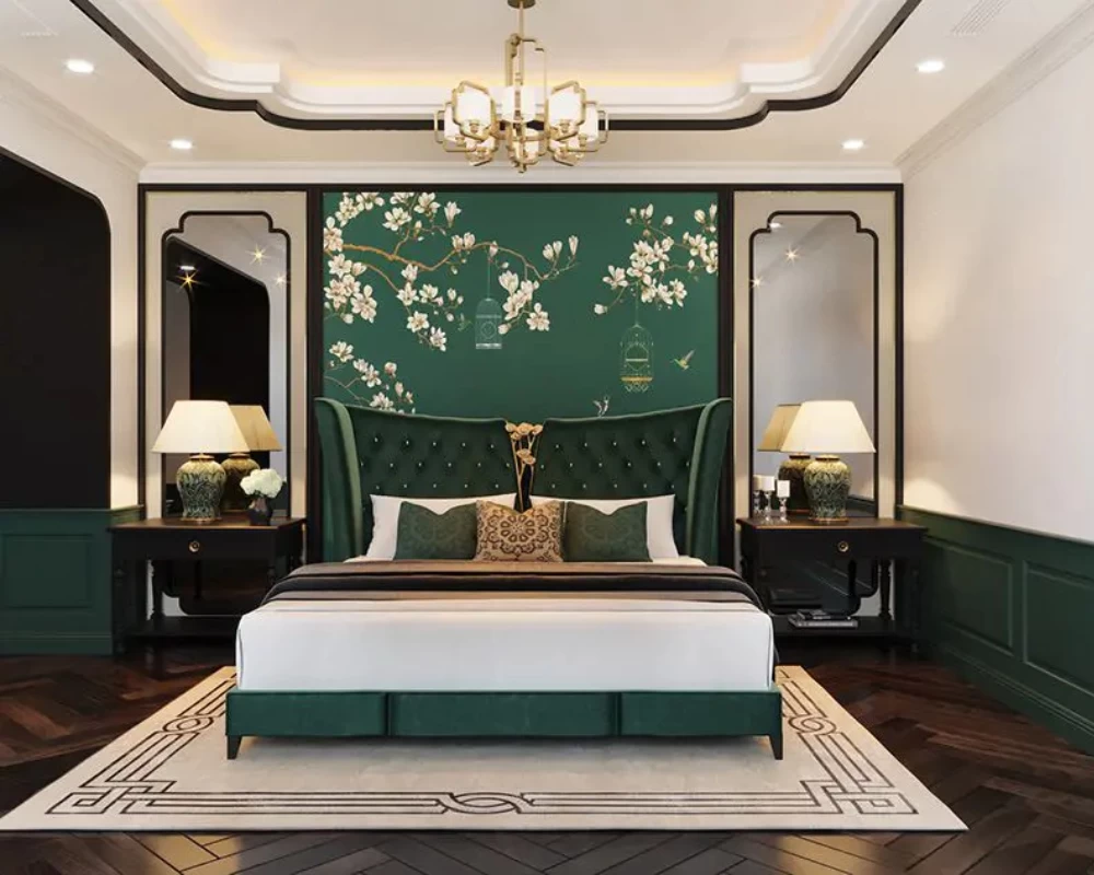 Phòng ngủ phong cách Indochine hiện đại, tiện nghi