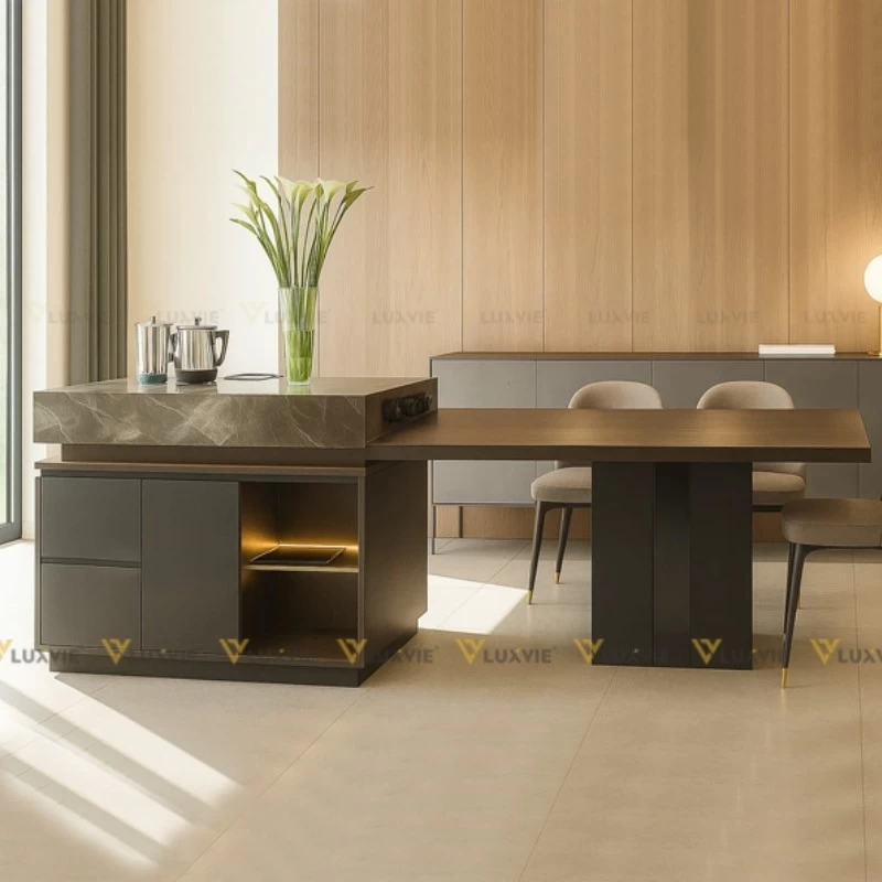 Mẫu đảo bếp mặt đá Ceramic sang trọng của đơn vị Luxvie