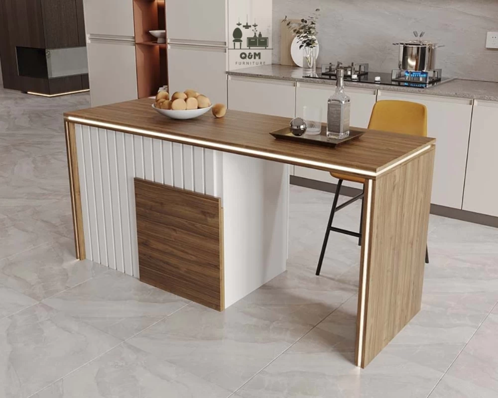 Mẫu bàn đảo bếp bằng gỗ công nghiệp của đơn vị QM Home Funiture