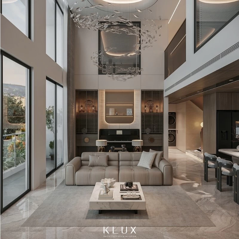 Không gian phòng khách căn hộ Duplex toát lên vẻ đẹp sang trọng, luxury