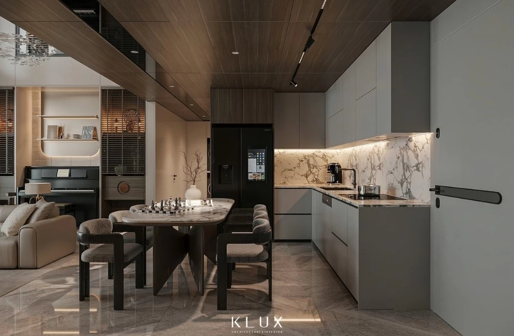 Khu vực bếp và bàn ăn của căn hộ Sky Forest