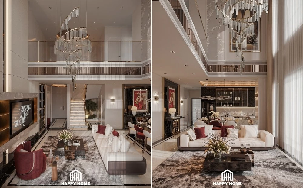 Không gian phòng khách toát lên vẻ luxury, quyền lực