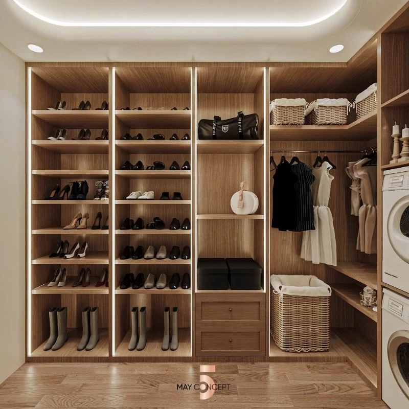 Kệ tủ quần áo gắn đèn LED tạo nên vẻ luxury