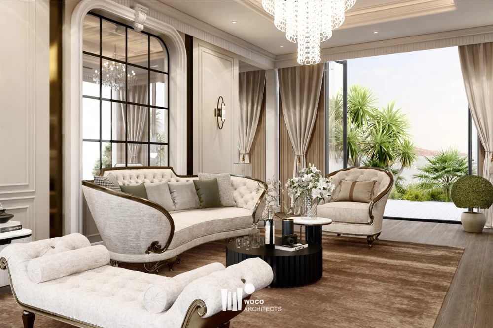 Phòng khách Penthouse sử dụng hệ ghế sofa cao cấp