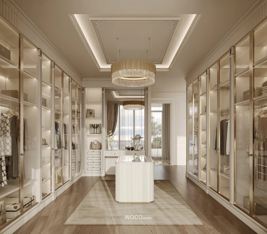 Không gian phòng thay đồ cực kỳ sang chảnh, luxury của căn hộ Penthouse