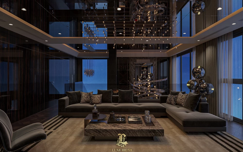 Không gian phòng khách Penthouse rộng rãi, sang trọng