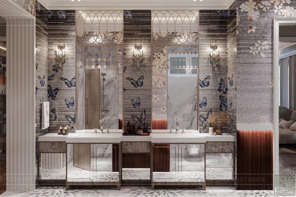 Khu vực lavabo được trang trí đầy tính nghệ thuật
