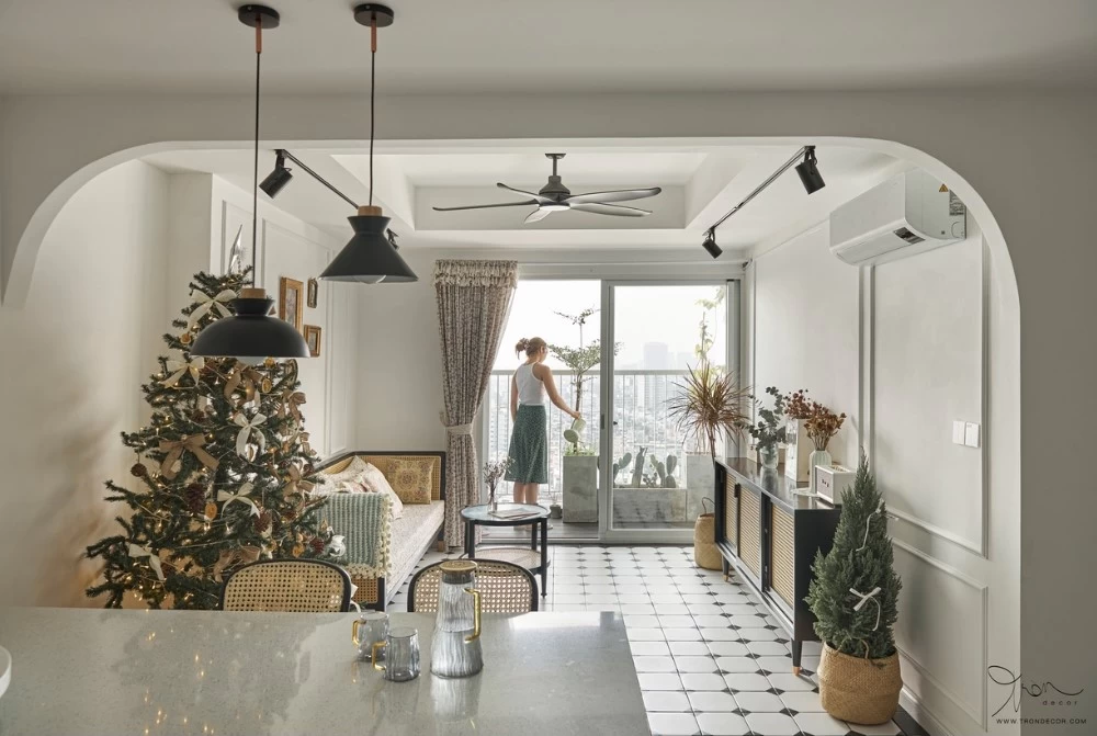 Mẫu thiết kế phòng khách chung cư Indochine rộng 70m2