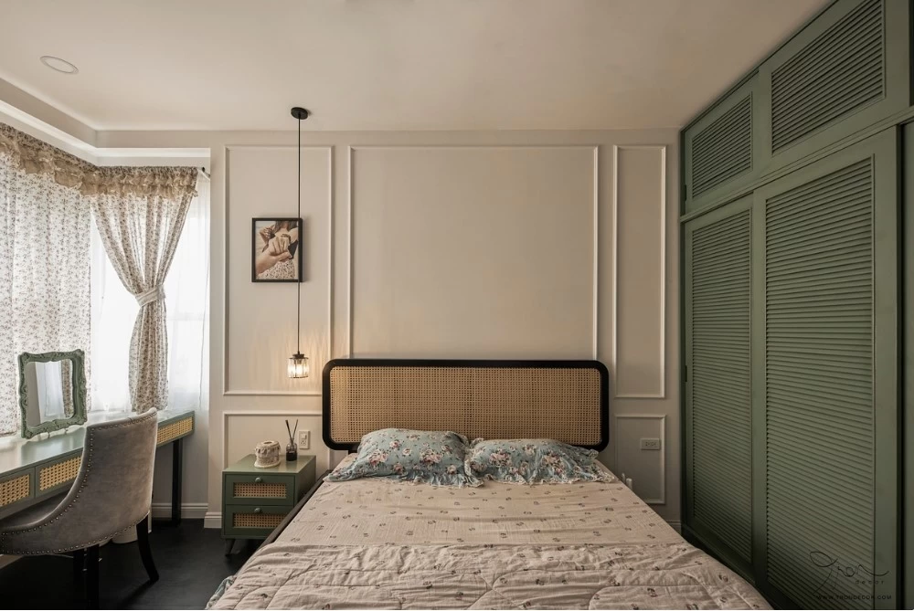 Mẫu thiết kế phòng ngủ chung cư Indochine rộng 70m2