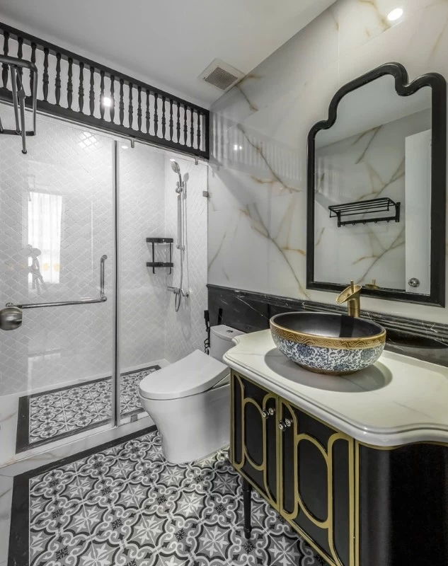 Mẫu thiết kế phòng tắm chung cư phong cách Indochine rộng 88m2
